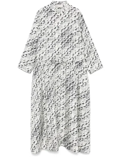 Tory Burch Ivory Silk Midi Dress With Button-up Front And Cinched Waist