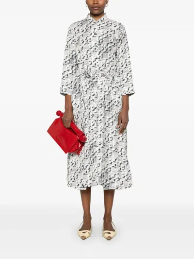 Tory Burch Ivory Silk Midi Dress With Button-up Front And Cinched Waist
