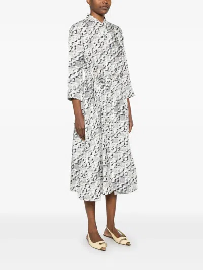 Tory Burch Ivory Silk Midi Dress With Button-up Front And Cinched Waist