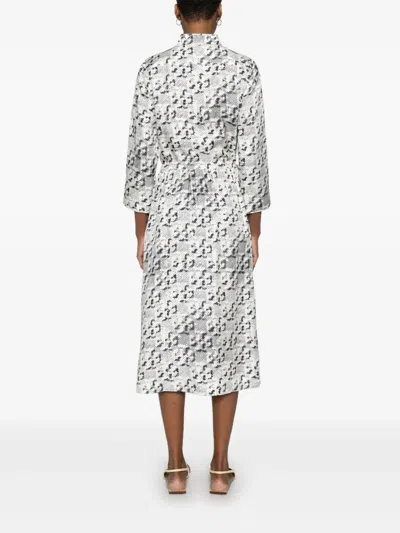 Tory Burch Ivory Silk Midi Dress With Button-up Front And Cinched Waist