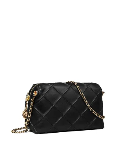 Tory Burch 'fleming' Black Diamond Quilted Shoulder Bag With Chain-link Shoulder Strap