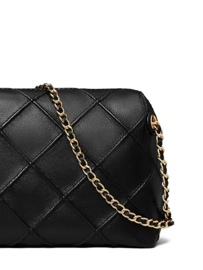 Tory Burch 'fleming' Black Diamond Quilted Shoulder Bag With Chain-link Shoulder Strap