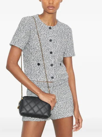 Tory Burch 'fleming' Black Diamond Quilted Shoulder Bag With Chain-link Shoulder Strap