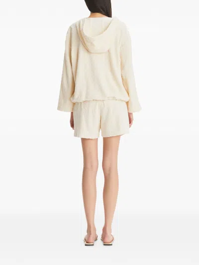 Tory Burch Terry V-neck Hooded Sweatshirt In Neutral