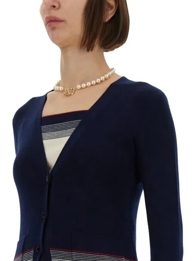 Valentino V-neck Cardigan With Contrast Hem