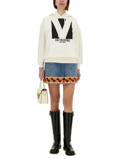 Valentino Ivory Cotton Hoodie With Large Logo