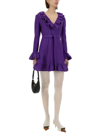 Valentino Purple Wool And Silk Mini Dress
