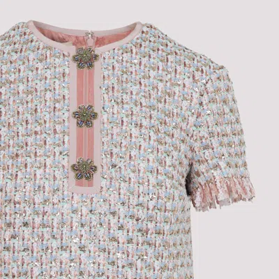 Valentino Womens Multicolor. Embellished Short-sleeves Woven Mini Dress In Pink