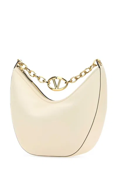 Valentino Garavani Ivory Leather Medium Hobo Vlogo Moon Shoulder Bag In White