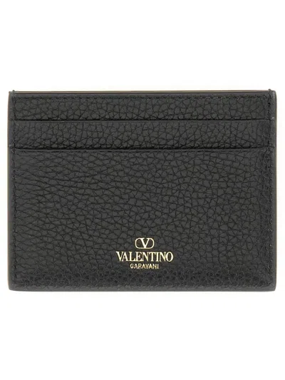 Valentino Garavani Rockstud Leather Card Case In Black