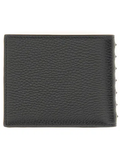Valentino Black Leather Card Holder In Black