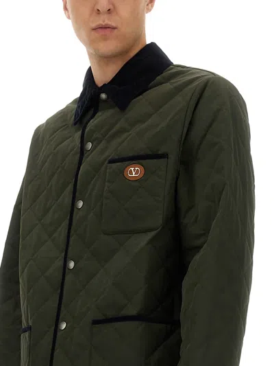 Valentino Garavani Olive Quilted Jacket With Vlogo Patch