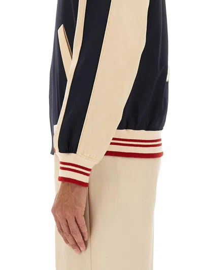Valentino Sporty Bomber Jacket With Embroidered Details In Blue