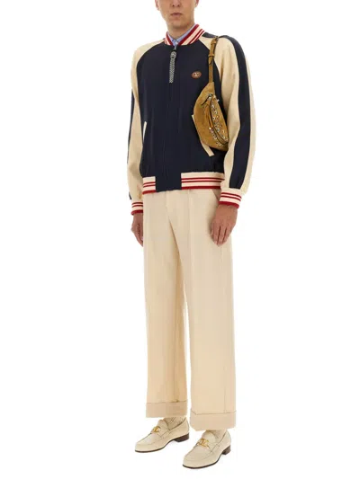 Valentino Sporty Bomber Jacket With Embroidered Details In Blue