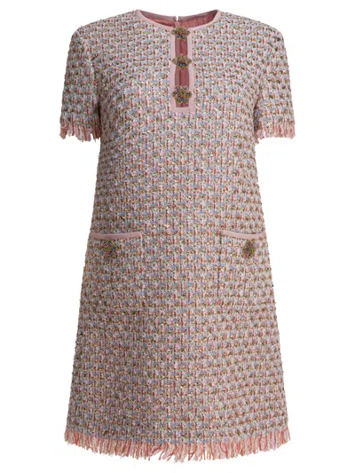 Valentino Womens Multicolor. Embellished Short-sleeves Woven Mini Dress In Pink