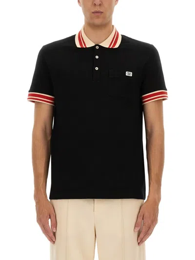 Valentino Vlogo Signature Cotton Polo Shirt In Black