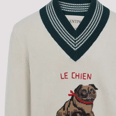 Valentino Garavani Butter-coloured Sweater With Le Chien De La Maison