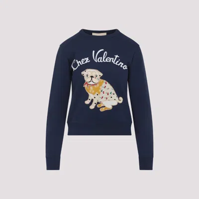 Valentino Cotton Sweatshirt In Blue