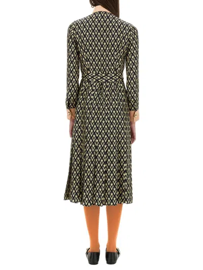 Valentino "toute La V" Twill Midi Dress In Black