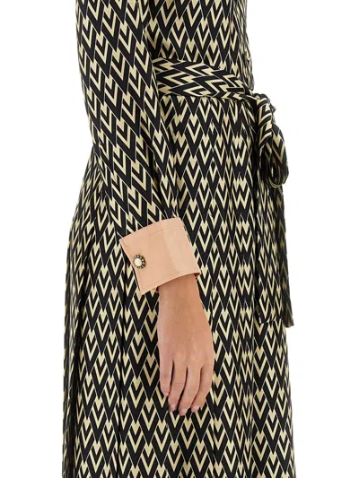 Valentino "toute La V" Twill Midi Dress In Black