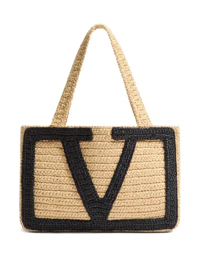 Valentino Garavani Garavani Viva Superstar Small Pouch In Synthetic Raffia Woman Natural Uni