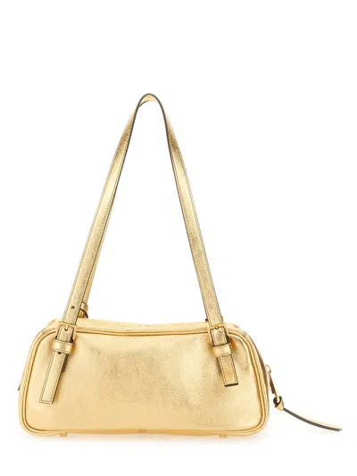 Versace Tag Bowling Metallic Leather Shoulder Bag In Gold