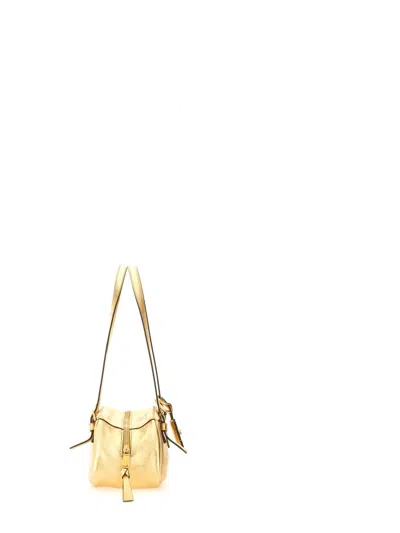 Versace Tag Bowling Metallic Leather Shoulder Bag In Gold