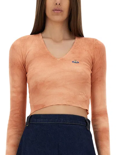 Vivienne Westwood Cropped Ribbed V-neck Slim Fit Top