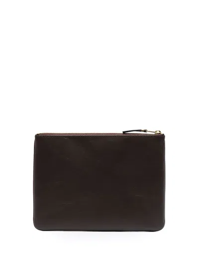 Comme Des Garçons Wallets Triple Stitch Leather Zip Pouch In Brown