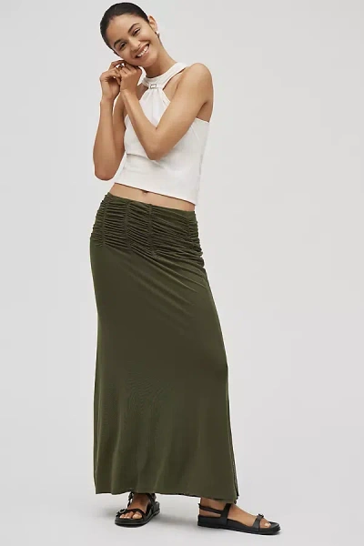 Maeve Ruched Yoke Column Maxi Skirt In Green