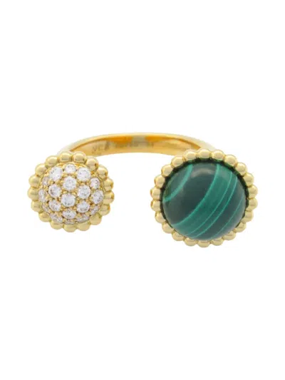 Pre-owned Van Cleef & Arpels 2010s 18k Yellow Gold Couleurs Entre Les Doigts Malachite And Diamond Ring