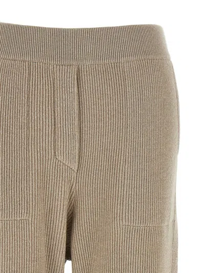 Brunello Cucinelli Ribbed Texture Elastic Waistband Trousers In Brown