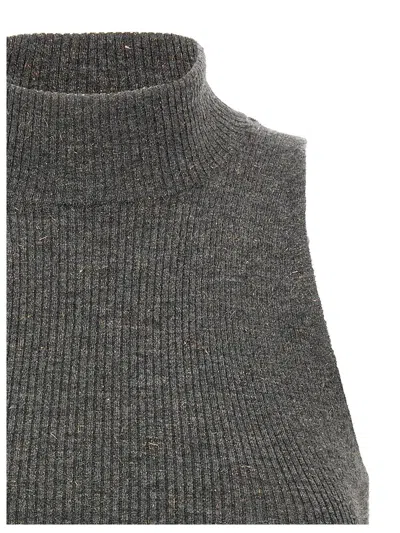Brunello Cucinelli Sleeveless High Neckline Ribbed Top In Gray