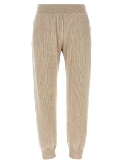 Brunello Cucinelli Ribbed Texture Elastic Waistband Trousers In Brown