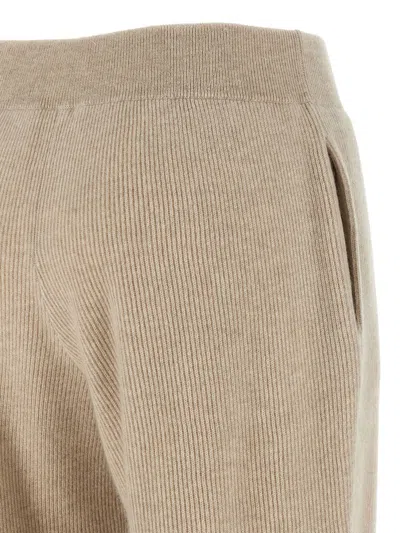 Brunello Cucinelli Ribbed Texture Elastic Waistband Trousers In Brown