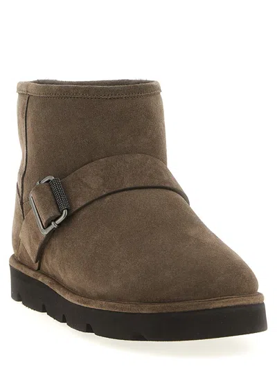 Brunello Cucinelli Monile Detailed Buckle Strap Ankle Boots In Brown