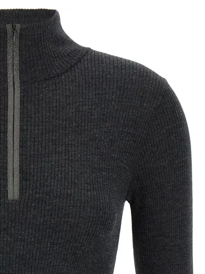 Brunello Cucinelli Wolf Knitwear Mock Neck Long Sleeves In Gray