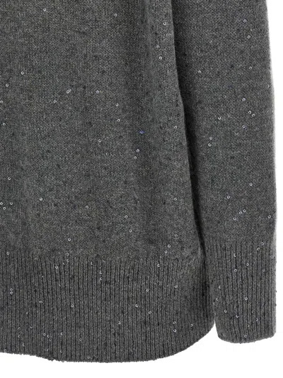 Brunello Cucinelli V-neck Cashmere And Silk Blend Sweater In Gray