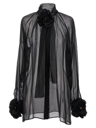 Dolce & Gabbana Rose Chiffon Shirt Shirt And Blouse Black In Black