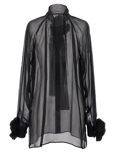 Dolce & Gabbana Rose Chiffon Shirt Shirt And Blouse Black In Black