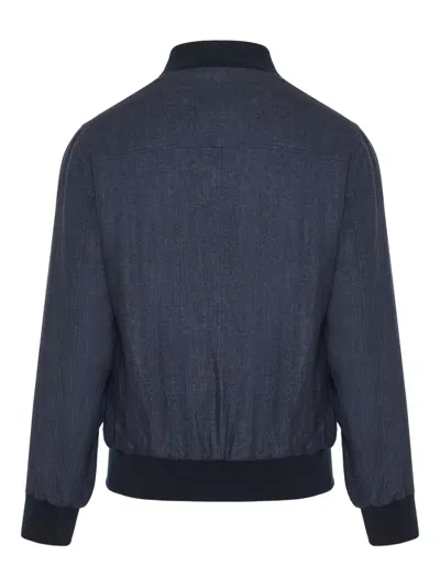 Barba Napoli Button-up Denim Bomber Jacket In Blue