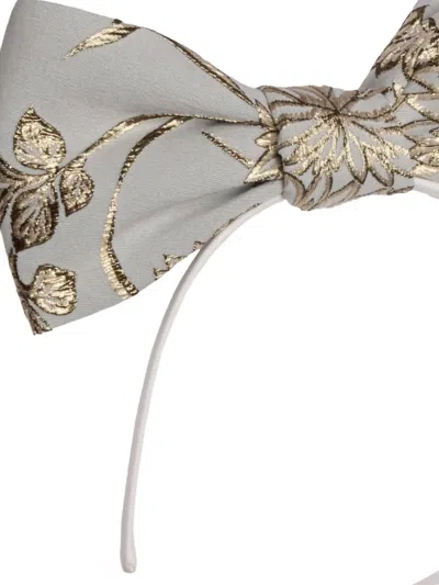 Jessie And James Floral-brocade Bow Headband In Gray
