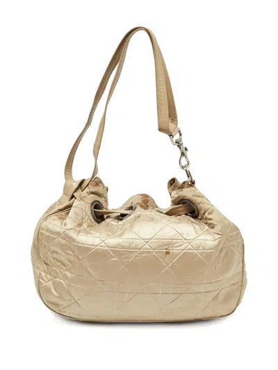 Pre-owned Dior Cannage Drawstring Shoulder Bag In Gold