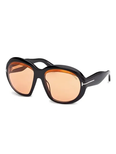 Tom Ford Shiny Black Frame Sunglasses In Multi