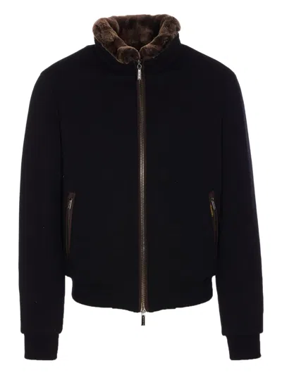 Moorer Padded Fleece Zip-up Jacket With Detachable Faux-fur Collar In Brown