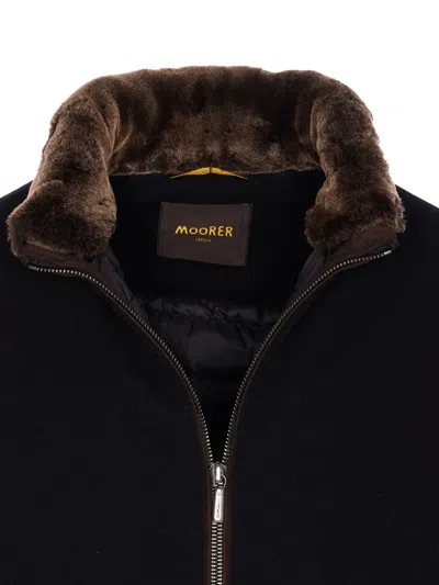 Moorer Padded Fleece Zip-up Jacket With Detachable Faux-fur Collar In Brown
