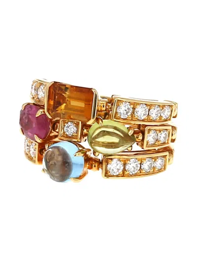 Pre-owned Bvlgari 2019 18k Gold Large Allegra Diamond And Multi-stone Ring