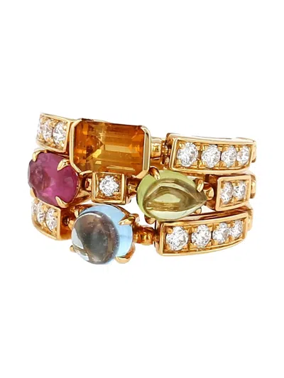 Pre-owned Bvlgari 2019 18k Gold Large Allegra Diamond And Multi-stone Ring