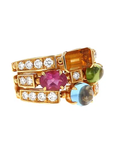 Pre-owned Bvlgari 2019 18k Gold Large Allegra Diamond And Multi-stone Ring