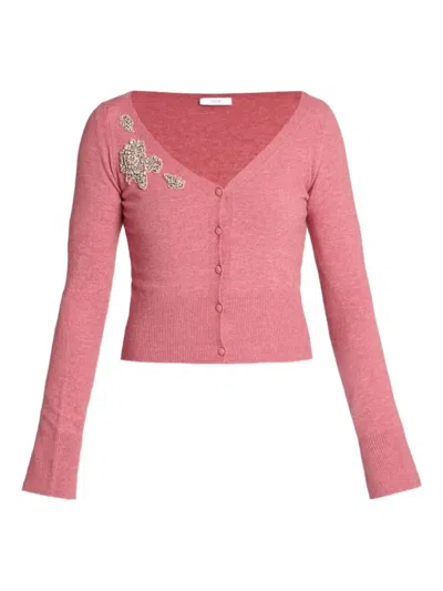 Erdem Cropped Embroidered Knit Cardigan